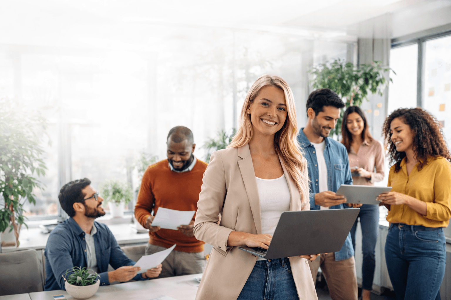 Professional team collaborating in modern office